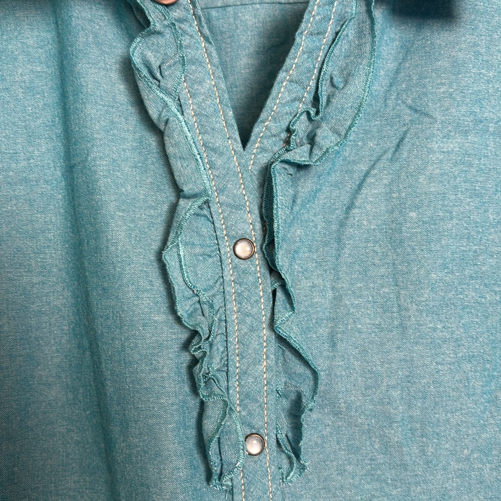 Blue/Turquoise Snap Button Down Collared Top - image 2